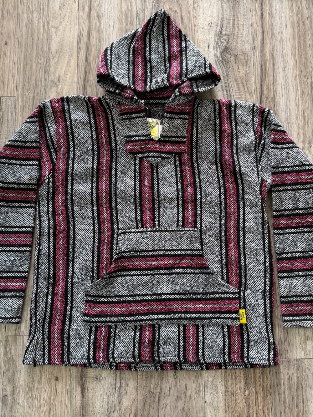 Iguana Jack Baja Hoodie Womens Mens Unisex Large Striped Pullover Mexico Pink